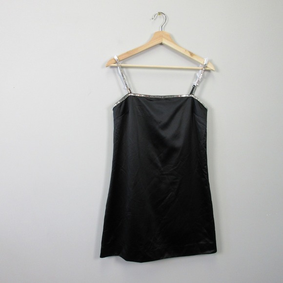 Abercrombie & Fitch Satin Slip Dress XS Black Mini Beaded Going Out Party 352 - Picture 1 of 12